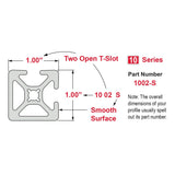1002-S - 1” X 1” Smooth Surface T-Slotted Profile - Two Adjacent Open T-Slots