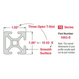 1003-S - 1.00” X 1.00” Smooth Surface T-Slotted Profile - Three Adjacent Open T-Slots