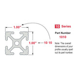 1010-BLACK - 1.00” X 1.00” T-Slotted Profile - Four Open T-Slots