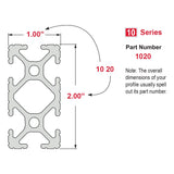 1020 - Black 1.00” X 2.00” T-Slotted Profile - Six Open T-Slots