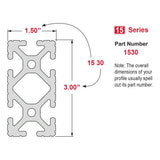 1530 - 1.5” X 3” T-Slotted Extrusion - Six Open T-Slots
