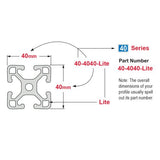 40-4040-Lite- 40mm X 40mm Lite T-Slotted Profile - Four Open T-Slots