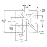 40-4040 - 40mm X 40mm T-Slotted Profile - Four Open T-Slots