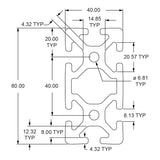 40-4080 -40mm X 80mm T-Slotted Profile - Six Open T-Slots