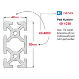 40-4080 -40mm X 80mm T-Slotted Profile - Six Open T-Slots
