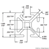 1003-S - 1.00” X 1.00” Smooth Surface T-Slotted Profile - Three Adjacent Open T-Slots