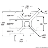 1010-S - 1.00" x 1.00" Smooth Surface T-Slotted Profile - Four Open T-Slots