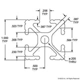 1010 - 1.00” X 1.00” T-Slotted Profile - Four Open T-Slots