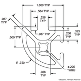 1012-S - 1.00” X 1.00” Smooth Surface Quarter Round T-Slotted Profile - Two Open T-Slots