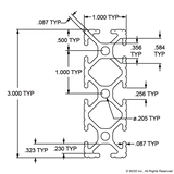 1030 - 1.00” X 3.00” T-Slotted Profile - Eight Open T-Slots