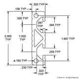2012 - 2.00” X .50” T-Slotted Profile - Two Adjacent Open T-Slots