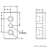 2129 - 10 Series 3 Hole - Center Tap Base Plate: 1.00" x 2.00" with 3/8-16 Tap