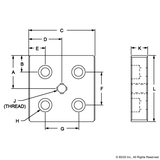 2140 - 15 Series 5 Hole - Center Tap Base Plate: 3.00" x 3.00" with 1/2-13 Tap