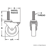 2299 - Threaded Stem Swivel Caster: 3/8-16 x 1.5"