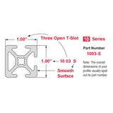 1003-S - 1” X 1” Smooth Surface T-Slotted Profile - Three Adjacent Open T-Slots