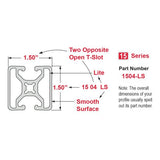 1504-LS - 1.50” X 1.50” Lite Smooth Surface T-Slotted Profile - Two Opposite Open T-Slots