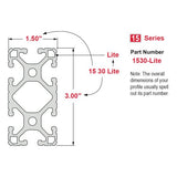 1530-Lite - 1.5” X 3” Lite T-Slotted Extrusion