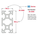 30-3060 - 30mm X 60mm T-Slotted Profile - Six Open T-Slots