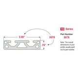 3075 - ﻿3.00” X .75” Smooth Surface T-Slotted Profile - Two Adjacent Open T-Slots