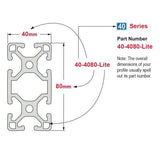 40-4080-Lite - 40mm X 80mm Lite T-Slotted Profile - Six Open T-Slots