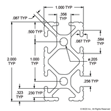 ﻿1020-BLACK - 1” X 2” T-Slotted Extrusion