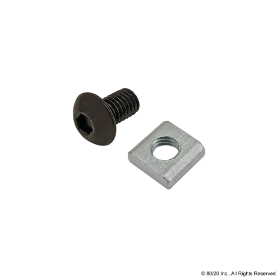 75-3581 (PN 14122 + 11-5308) - Bolt Assembly: M5 x 8.00mm Black BHSCS with Slide-In Economy T-Nut Block - Bright Zinc